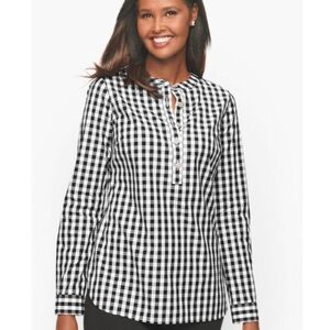 Talbots Size SP Long Sleeve Checked Rhinestone Button Popover Top